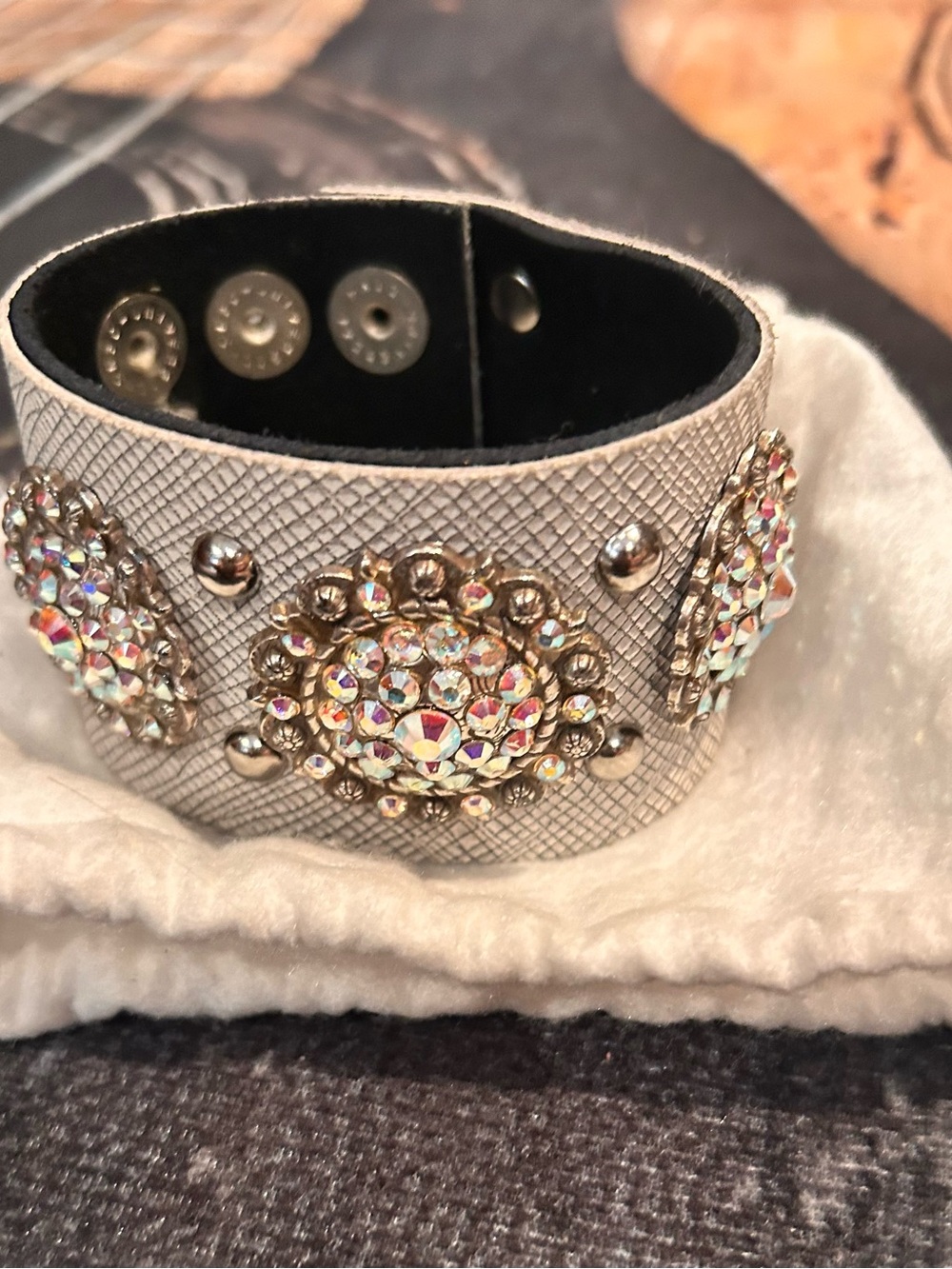 Joxasa Embellished White Crystal Snap Cuff Bracelet